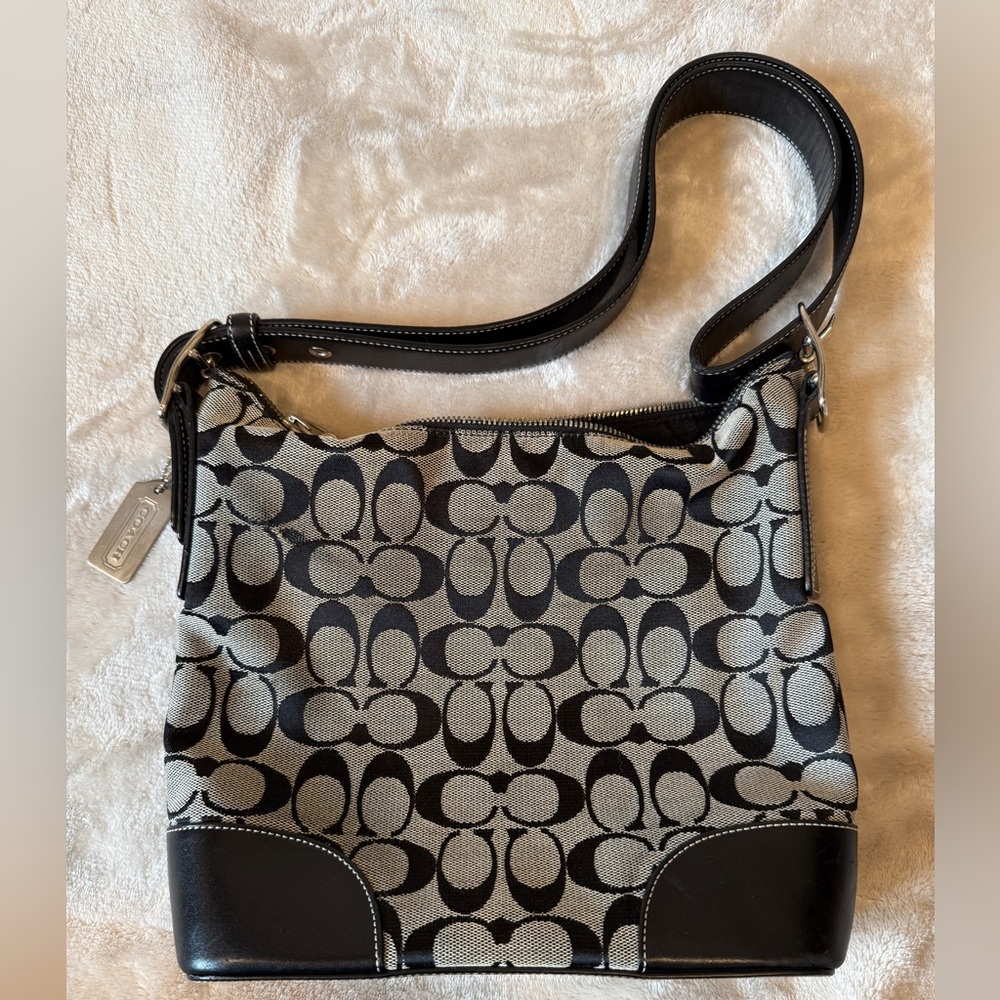 Coach Signature Black and Gray Shoulder Bag